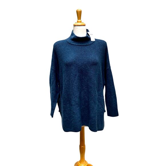 J Jill PureJill Sweater XS/S Blue Pullover Mock Neck Open Sided Oversized NWT - Picture 9 of 12